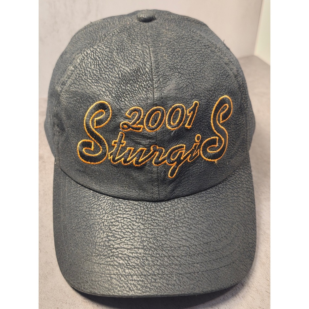 Vintage 2001 Sturgis Motorcycle Rally‎ J Hats Black Faux Leather Strapback Hat